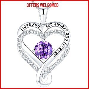 Sterling Silver Infinity Heart Birthstone Necklace I Love You Engraved Gift